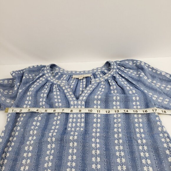 Loft XXS Blue White Embroidery Cotton Women Spring Blouse Top Short Sleeve - Picture 7 of 14